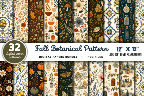 Download Fall Botanical Pattern Digital Papers - Botanical pattern Collection