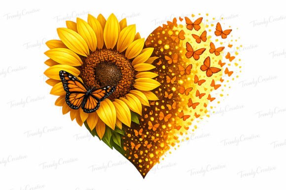 Download Sunflower Heart Butterfly Rustic PNG Art - Sunflower Collection